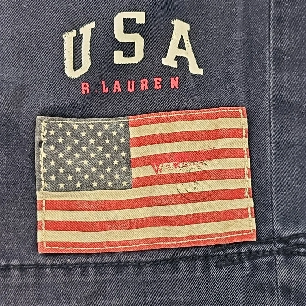 USA Flag Embroidered Navy Shorts By Ralph Lauren